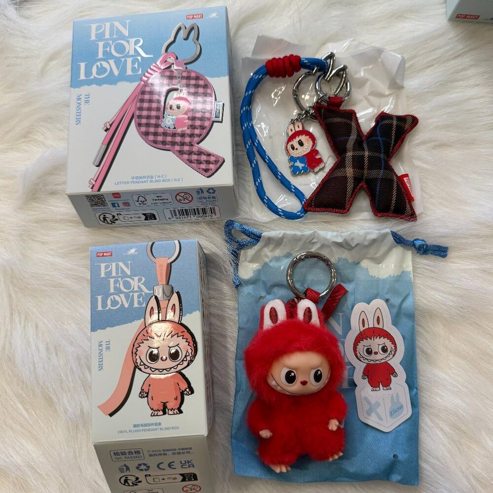 AUTHENTIC Labubu Pin for Love Plush Pendant + Letter Pendant Set – X
